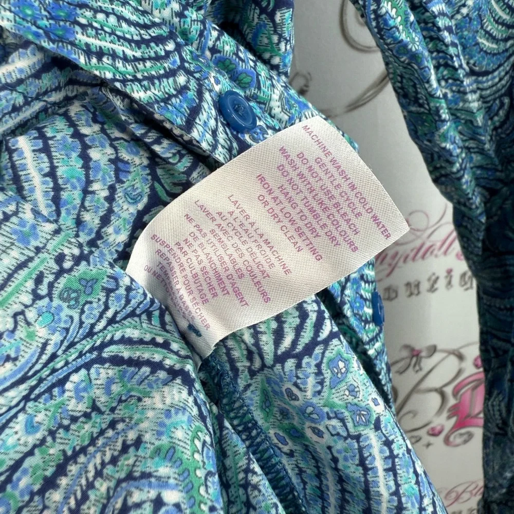 Liberty art fabrics button up blue and Green Patterned Long Sleeve Shirt paisley - Picture 11 of 12